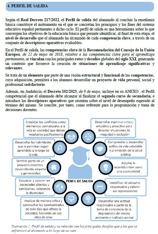 Infografía del curso de David Díaz para preparar la programación didáctica de Física y Química en las oposiciones de Andalucía. Muestra un resumen del apartado de Perfil de Salida.
